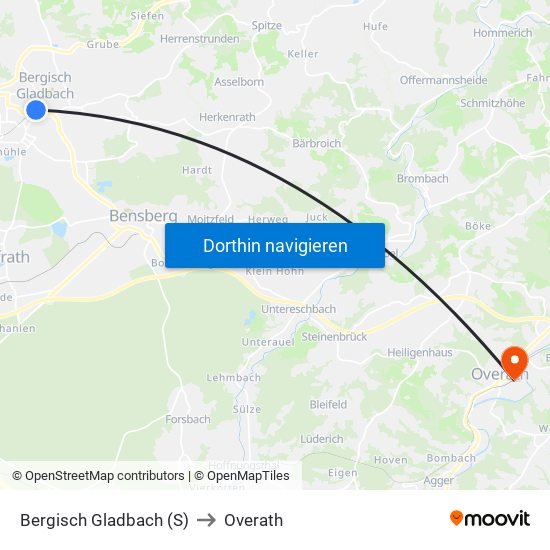 Bergisch Gladbach (S) to Overath map