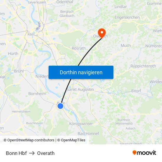 Bonn Hbf to Overath map