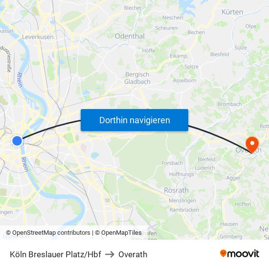 Köln Breslauer Platz/Hbf to Overath map