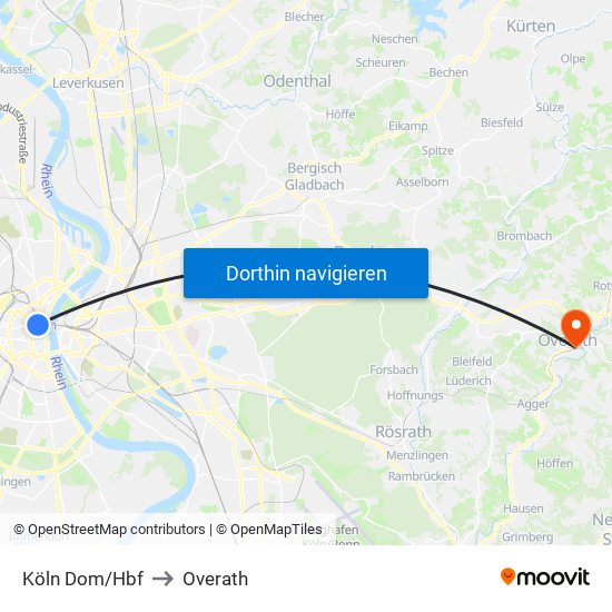 Köln Dom/Hbf to Overath map