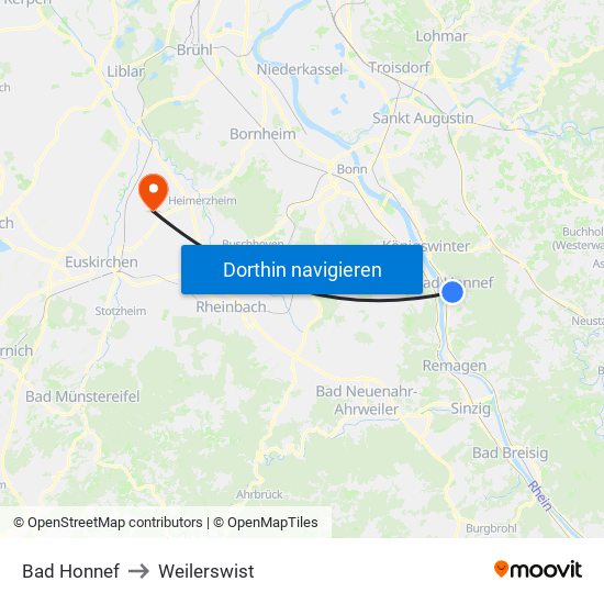 Bad Honnef to Weilerswist map