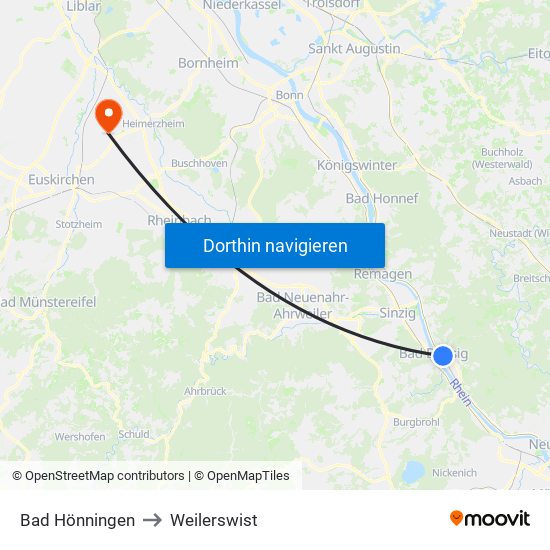 Bad Hönningen to Weilerswist map