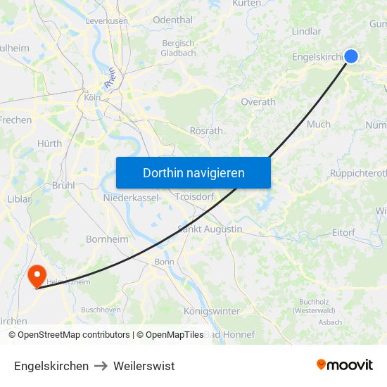 Engelskirchen to Weilerswist map