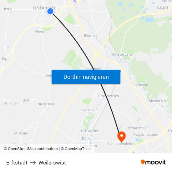 Erftstadt to Weilerswist map