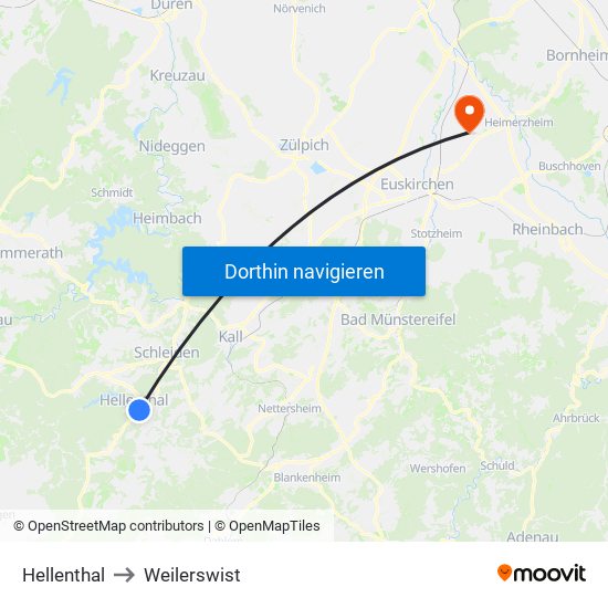 Hellenthal to Weilerswist map