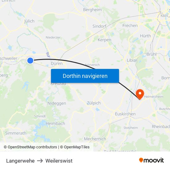 Langerwehe to Weilerswist map