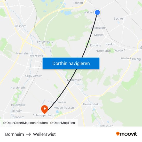 Bornheim to Weilerswist map