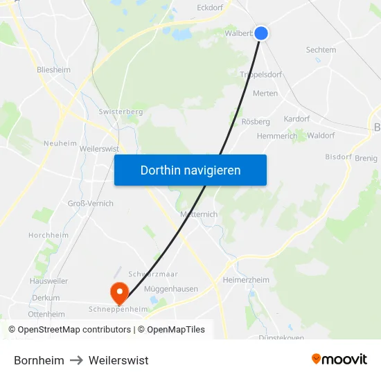 Bornheim to Weilerswist map