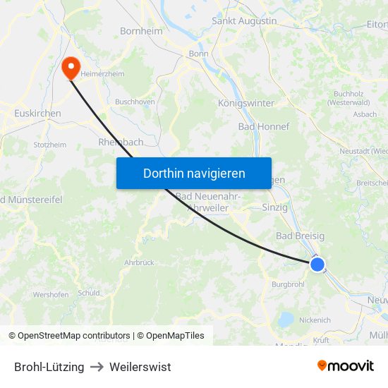 Brohl-Lützing to Weilerswist map