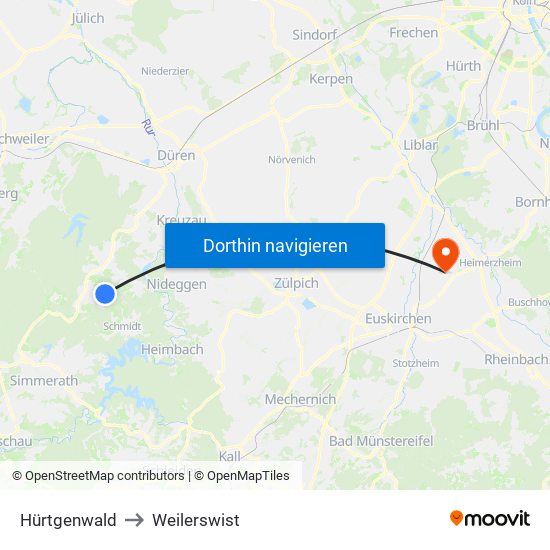 Hürtgenwald to Weilerswist map