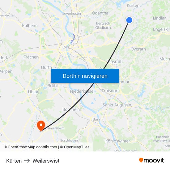 Kürten to Weilerswist map