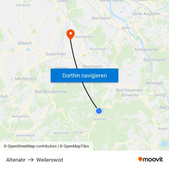 Altenahr to Weilerswist map