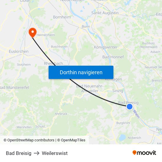 Bad Breisig to Weilerswist map