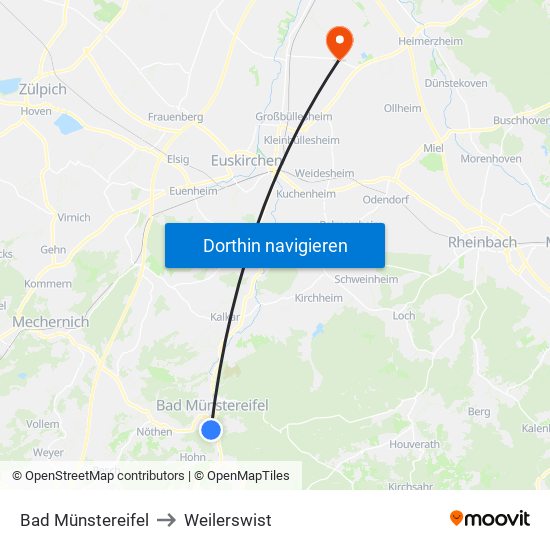 Bad Münstereifel to Weilerswist map