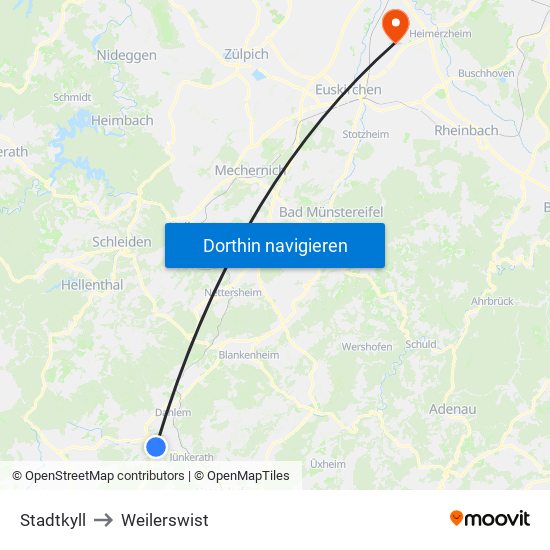 Stadtkyll to Weilerswist map