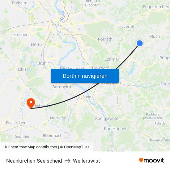 Neunkirchen-Seelscheid to Weilerswist map