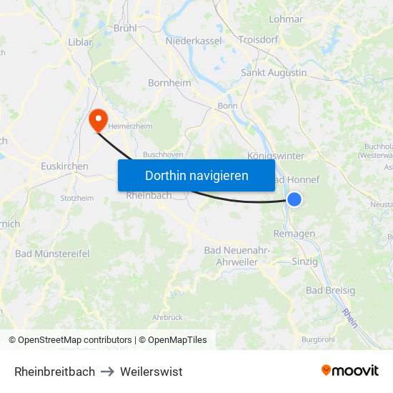 Rheinbreitbach to Weilerswist map