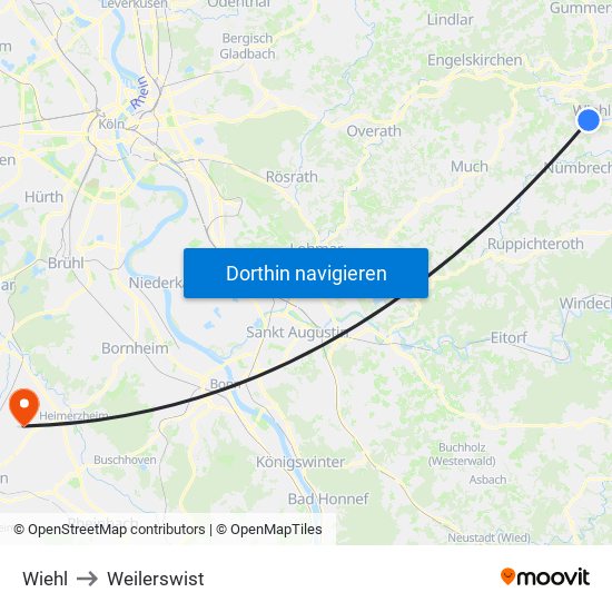 Wiehl to Weilerswist map