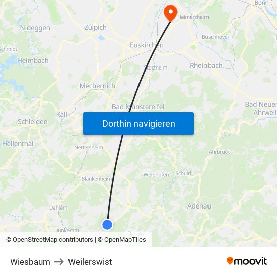 Wiesbaum to Weilerswist map