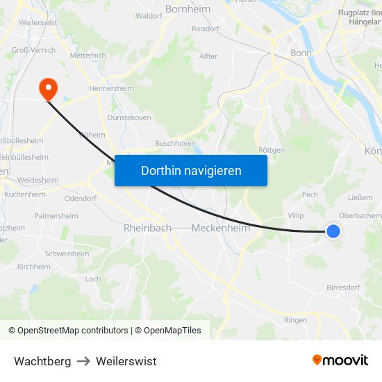 Wachtberg to Weilerswist map
