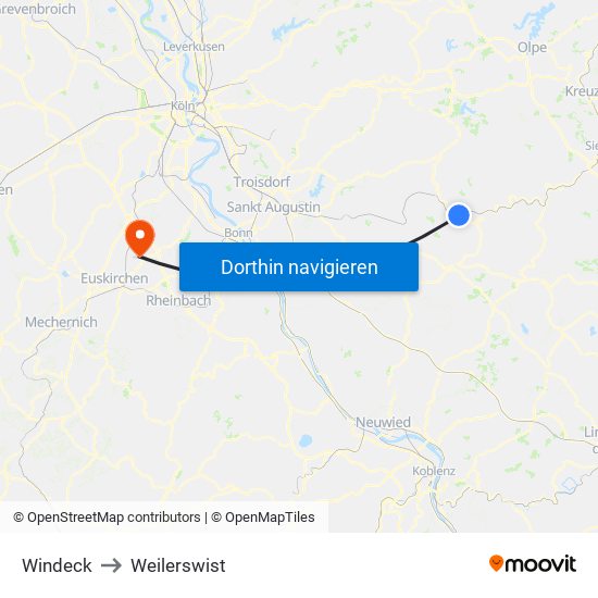 Windeck to Weilerswist map