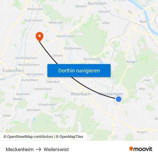 Meckenheim to Weilerswist map