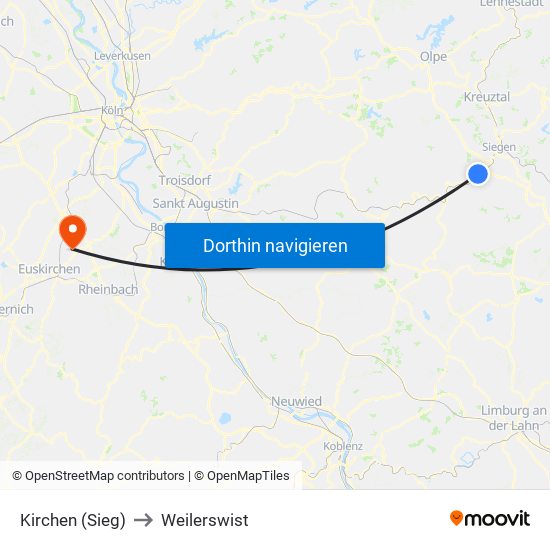 Kirchen (Sieg) to Weilerswist map