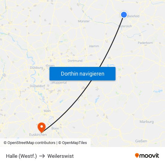 Halle (Westf.) to Weilerswist map