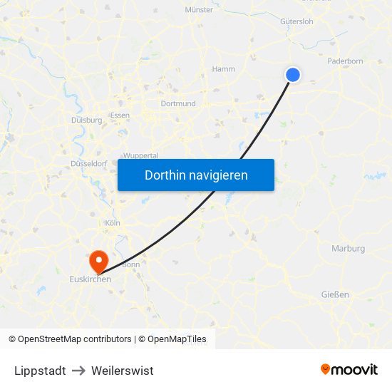 Lippstadt to Weilerswist map