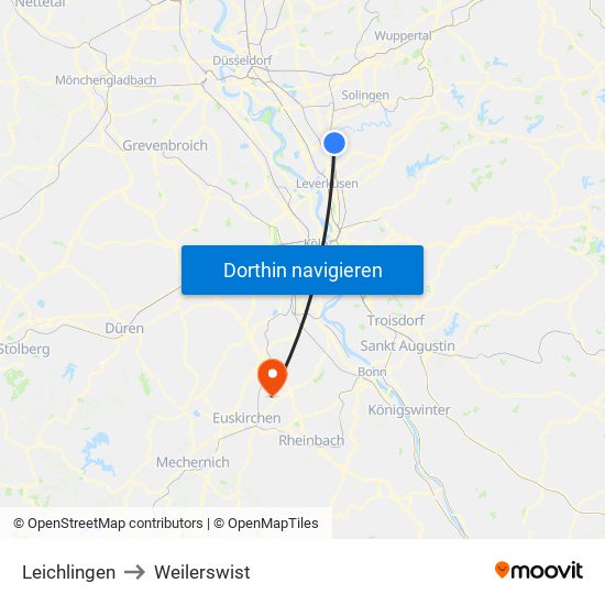 Leichlingen to Weilerswist map