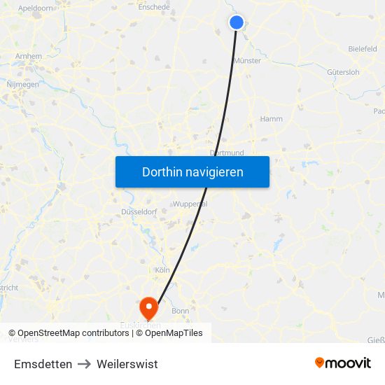 Emsdetten to Weilerswist map