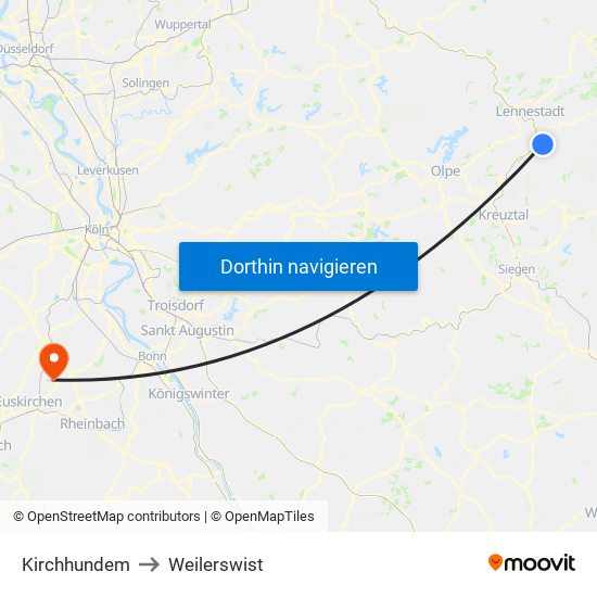 Kirchhundem to Weilerswist map