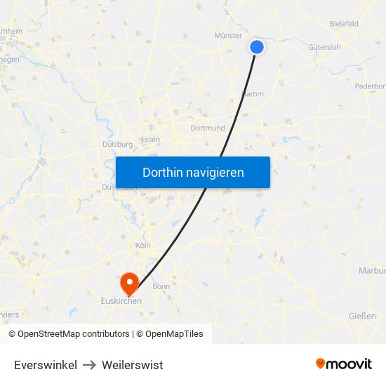 Everswinkel to Weilerswist map