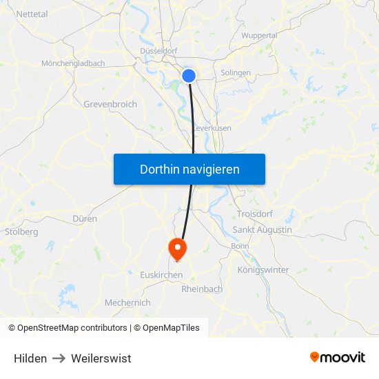 Hilden to Weilerswist map