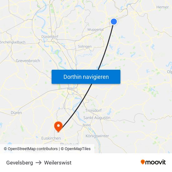 Gevelsberg to Weilerswist map