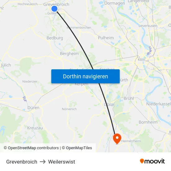 Grevenbroich to Weilerswist map