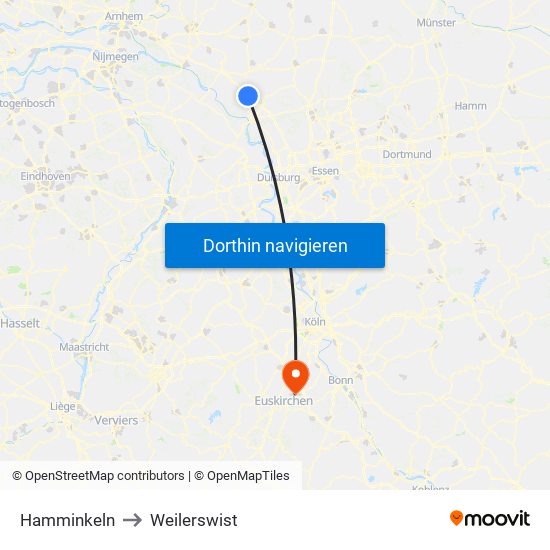 Hamminkeln to Weilerswist map