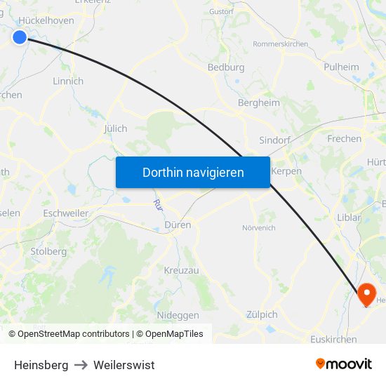 Heinsberg to Weilerswist map