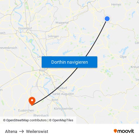 Altena to Weilerswist map