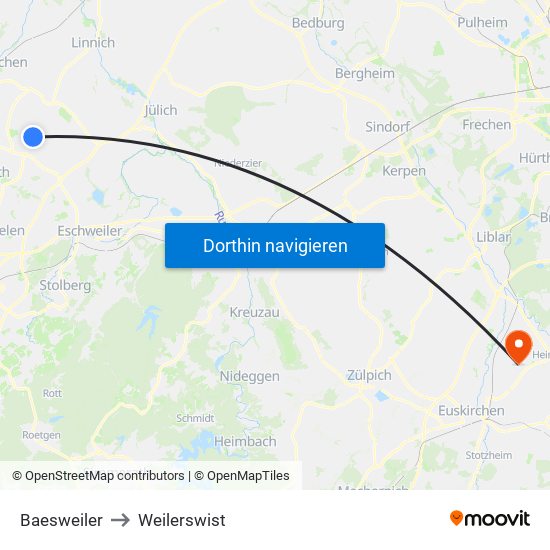 Baesweiler to Weilerswist map