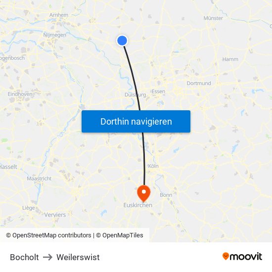Bocholt to Weilerswist map