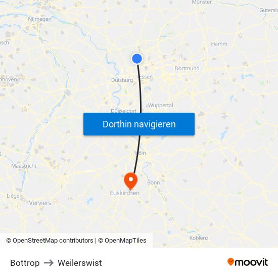 Bottrop to Weilerswist map