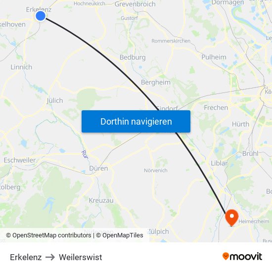 Erkelenz to Weilerswist map