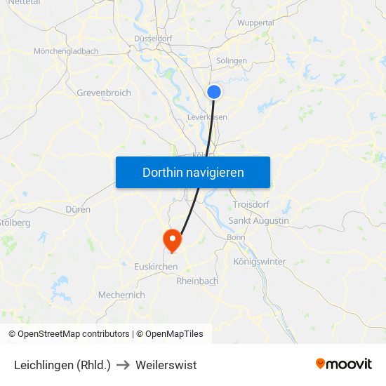 Leichlingen (Rhld.) to Weilerswist map