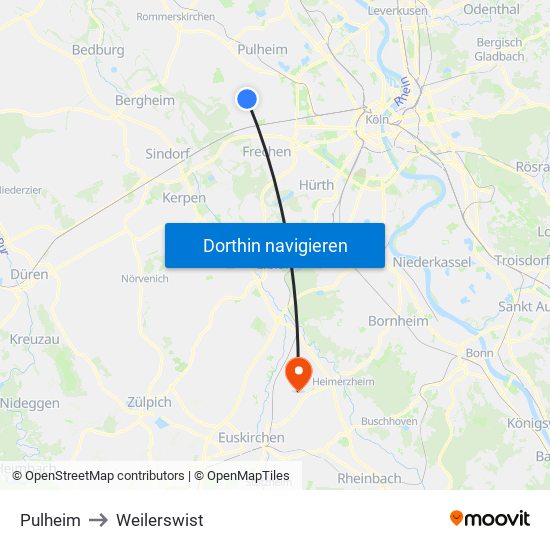 Pulheim to Weilerswist map