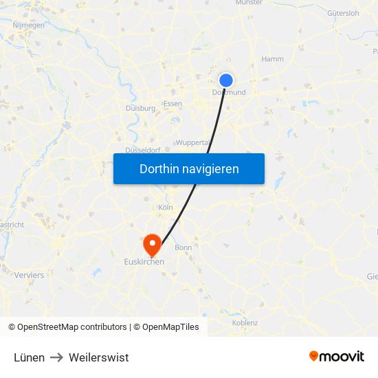 Lünen to Weilerswist map