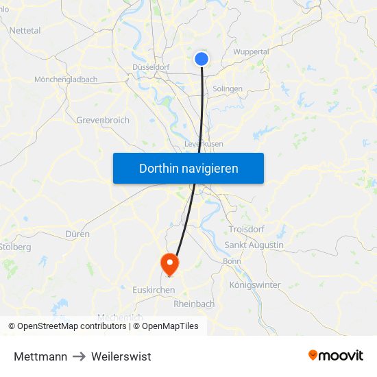 Mettmann to Weilerswist map