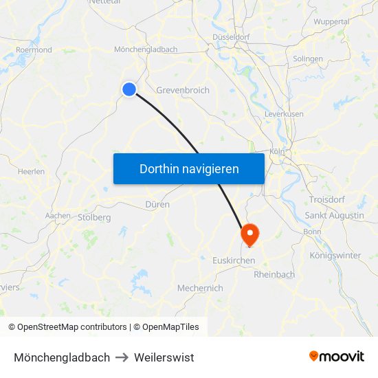 Mönchengladbach to Weilerswist map