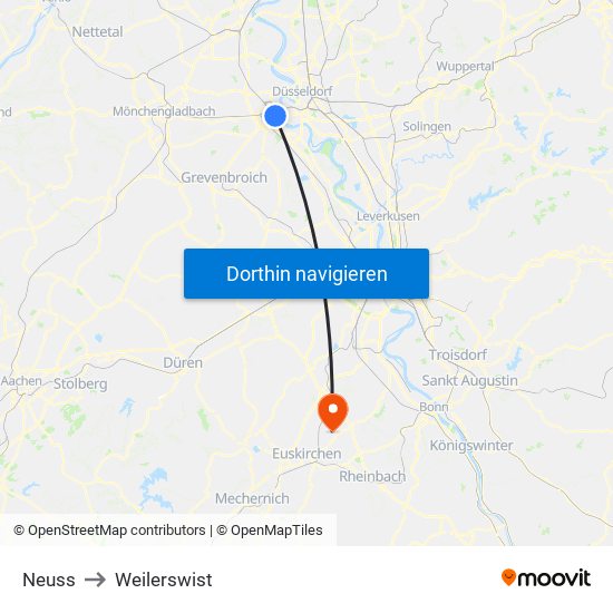 Neuss to Weilerswist map