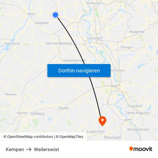 Kempen to Weilerswist map